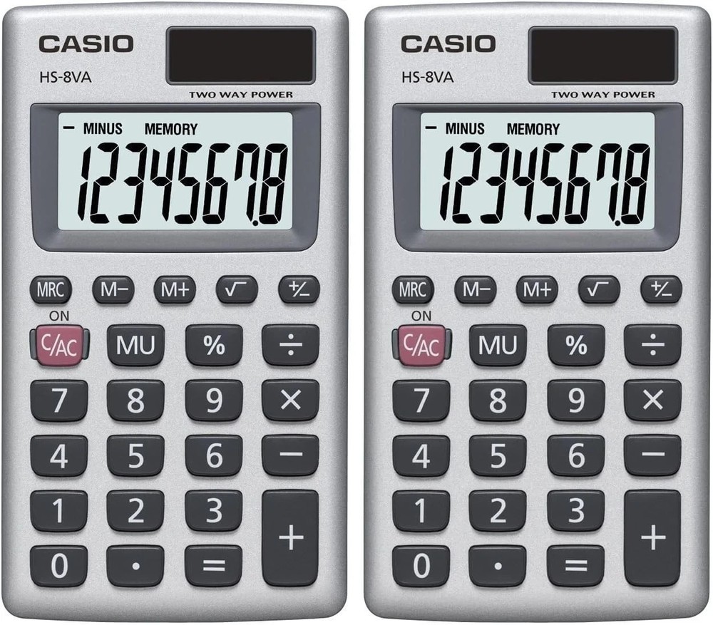 HS8VA Standard Function Pocket Size Basic 8 Digit Calculator Pack of 2