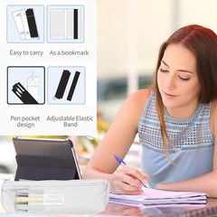 AOGEWON Slim Pen & Pencil Bag with Adjustable Elastic 18.5 x 2.5 x 5cm, grey