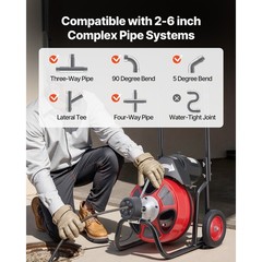 Uimoso Electric Drain Cleaning Machine with 100 FT x 1/2 In Cable and Auto Feed