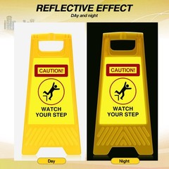 Fuutreo Reflective Caution Watch Your Step Sign Double Sided Floor Sign 24 x 11.