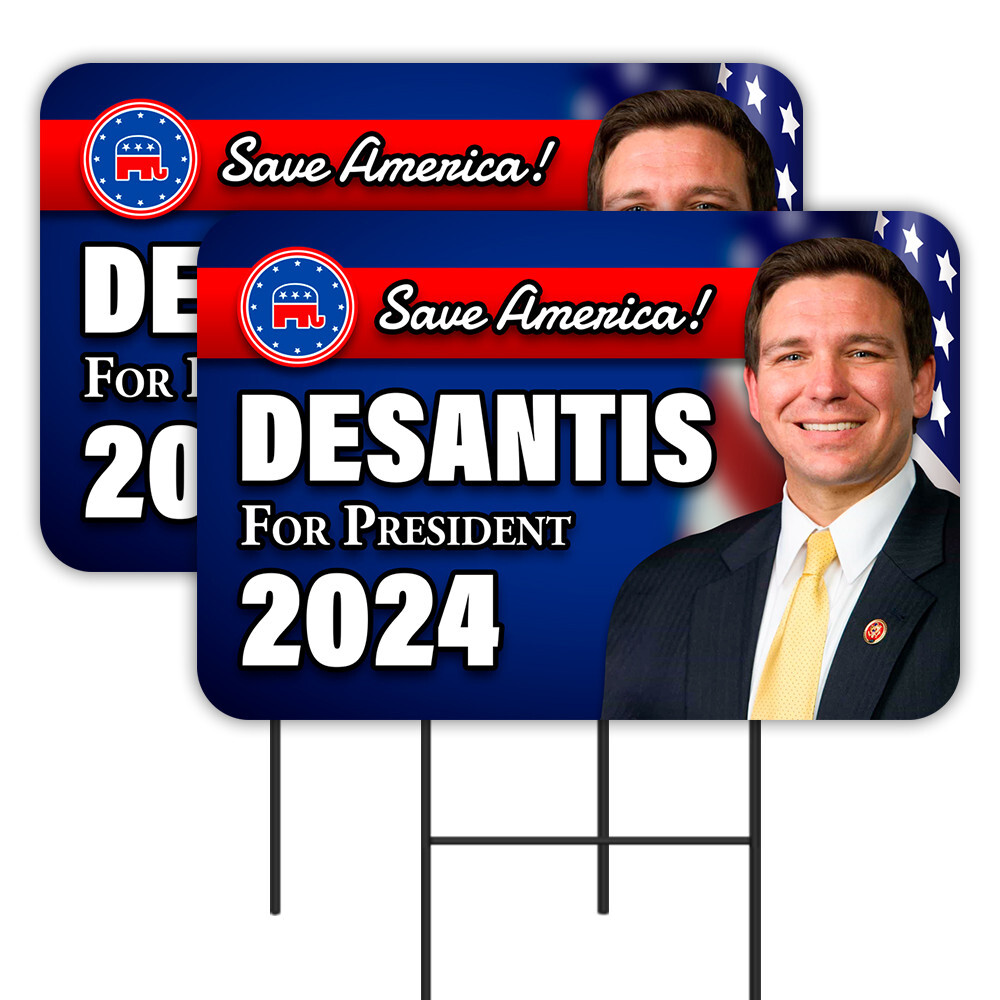 Desantis For President 2024 2 Pack Double-Sided Yard Signs 16″ x 24″ with Metal