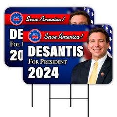 Desantis For President 2024 2 Pack Double-Sided Yard Signs 16″ x 24″ with Metal