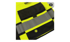 Safety green surveyor vest with tablet pocket.