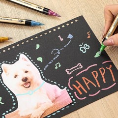 30 Colors Metallic Marker Pens, Dual Tip Acrylic Paint Pens for Scrapbook Black