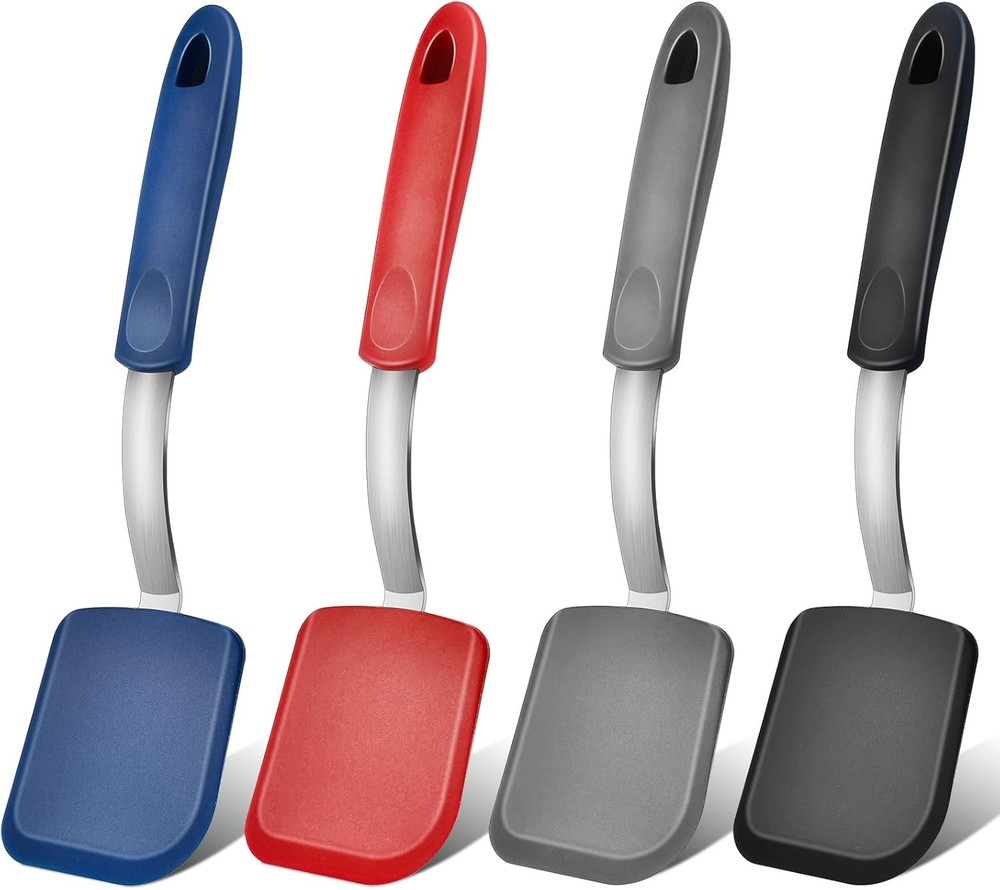 4 pcs Silicone Spatula, Heat 9.69 x 2.56 x 0.01, Gray, Blue, Black, Red