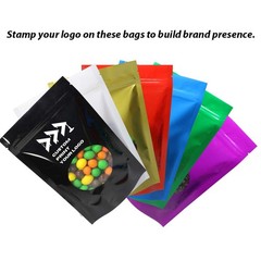 Branded See Through Foil Stand Up Bags Assorted Shades Airtight Storage Pouches
