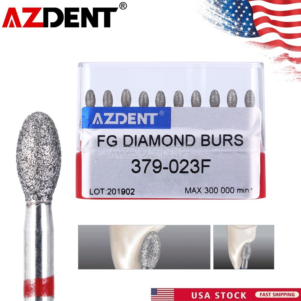 Dental Diamond Burs FOOTBALL 379-023F FINE RED DEFEND Friction Grip 10Pcs/Pack