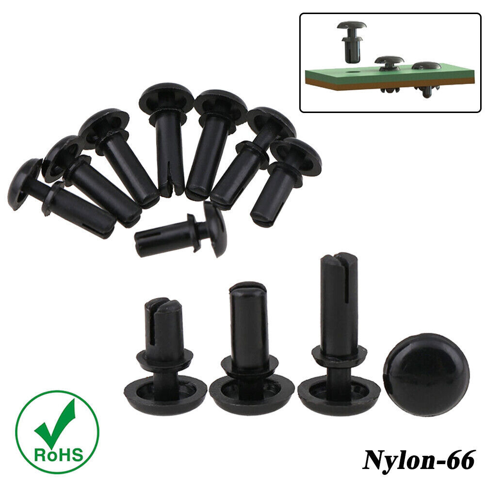 Black Plain Nylon Rivets Plastic Push Button Fit 2mm 3mm 4mm 5mm 6mm