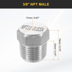 5pcs 304 Stainless Steel Pipe Plug Fitting 3/8″ NPT Male Thread Outer Hex Head