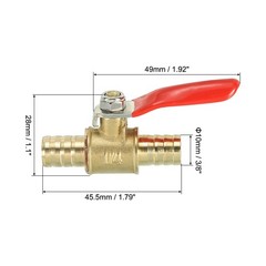 3 Pack 3/8″ Brass Mini Ball Valve Shut-off Valve Hose Barb Red Handle Brass Tone