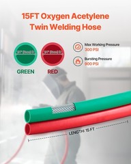 VEVOR Oxygen Acetylene Hose 1/4-Inch x 15FT T Hose 300PSI Max Working Pressure