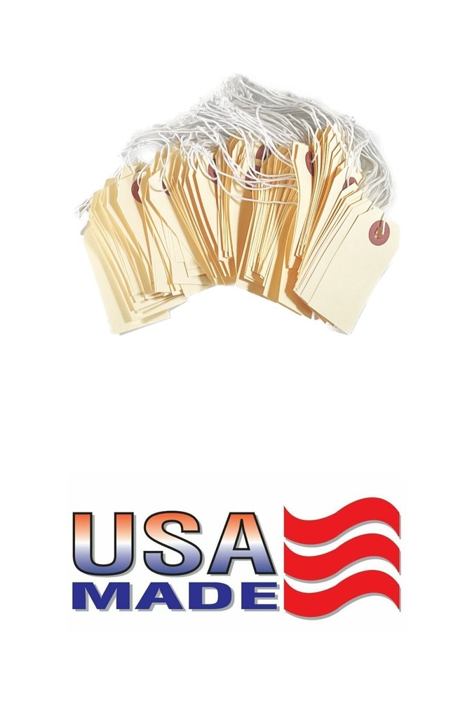 100 of 2 3/4″ x 1 3/8″ Manila Inventory Tags with ELASTIC Stretchy String Size 1