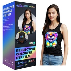 QOMOLANGMA 19.7in x 16.4ft Reflective Colorful DTF Film Roll,Cold Peel