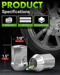 20 PCS 14×1.5 Pitch Studs Wheel Lug Nuts, 1.5 inch Height OEM Factory Style Acor