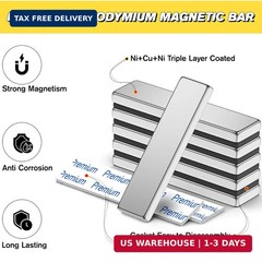 6 Pack Super Strong Neodymium Bar Magnets Heavy Duty, Large Flat Magnetic Strips