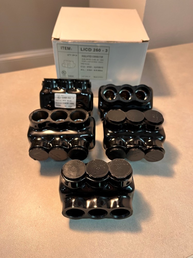 Box of 5; Insulated Multicable Connector; dual entry; 3 port; 250-6 wire range