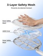 Sheevar 4000V Foldable Electric Fly Swatter 1500mAh Rechargeable Gray white