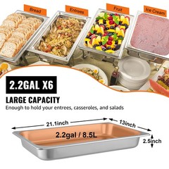 VEVOR 6 Pack 2.5″ Deep Stainless Steel Steam Table Pans Hotel Food Prep Pan