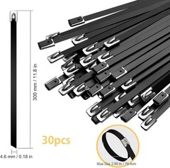Metal Zip Ties Black 11.8In Stainless Steel Zip Ties Heavy Duty, 270LBS Tensile