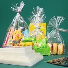 100 PCS Clear Thick Cello Treat Bags Cellophane 6 Color Twist Ties 8×12 In