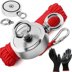 Up to 2000 Lbs Fishing Magnet Kit Pull Force Strong Neodymium + Carabiner + Rope