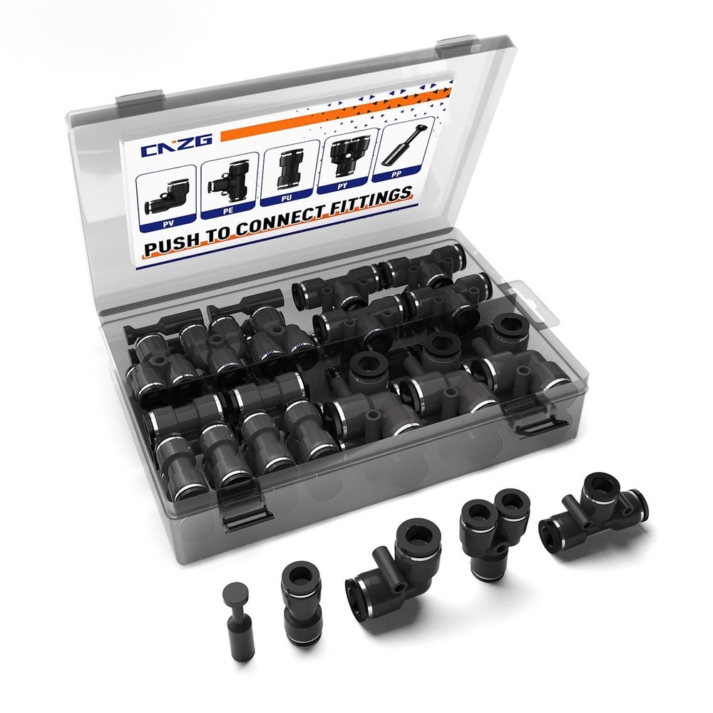 60 PCS 1/8 Inch Push to Connect Fittings Air Hose Tubing Pneumatic Kit Tee