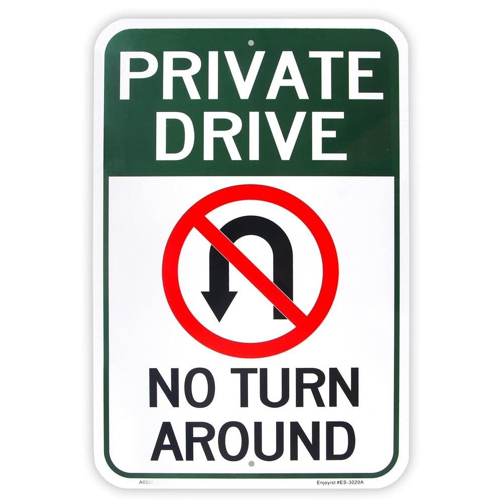Large Private Drive, No Turn Around Sign, 18″x 18” x 12”, Brushed Aluminum