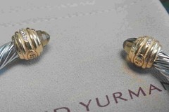 New.DavldYurman.Classic 6mm.Cable.Brown crystal Bracelet with Silver Dome Bangle