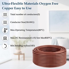 18AWG Thermostat Wire 18/5 Solid Copper Low Voltage HVAC Cable 5 Conductor