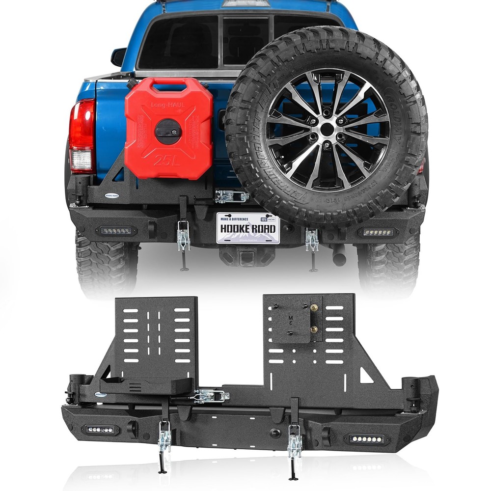 2016-2023 Tacoma Rear Bumper Dual Swing Out Tire Carrier Jerry Can D-Rings