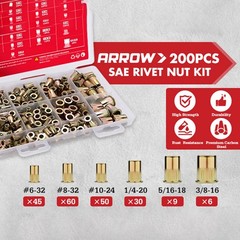 Arrow 200PCS SAE Rivet Nut Kit For Rivnut Tool Nut Setter Thread Set Nutsert Gun