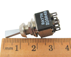(2x) DPDT None-On-Mom (On) 5A @ 120VAC/28VDC, 2A @ 25 Flat Bat Toggle Switch