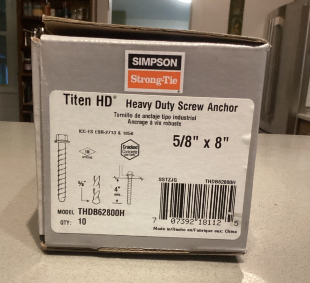 Simpson Strong-Tie THDB62800H 5/8″ x 8″ Titen HD Heavy Duty Screw Anchors 10/pk