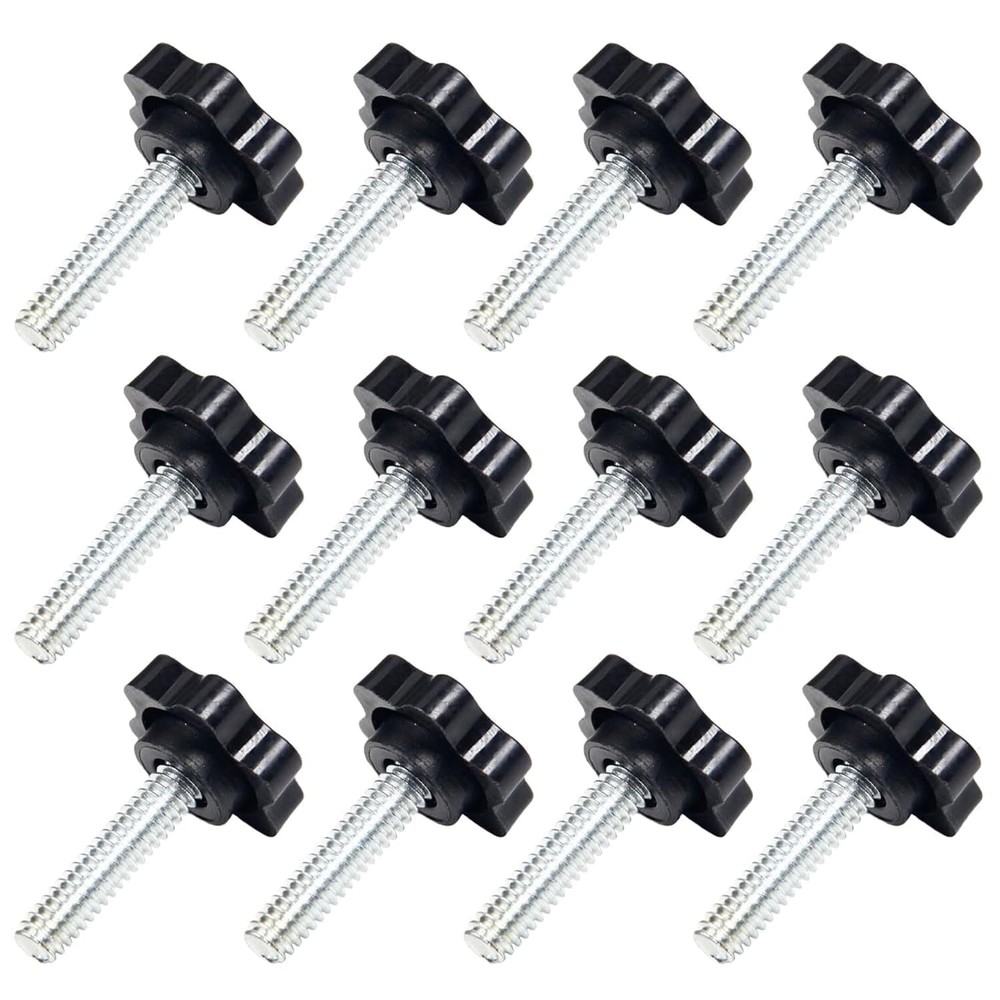 12 Pcs 1/4″-20 x 1 Thumb Screws Star Knob Black Plastic