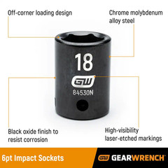 1/2 In. Drive 6 Point SAE Standard Impact Socket 15/16 In.