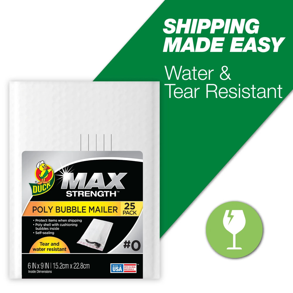 Max Strength Self-Sealing Poly Bubble Mailer #0, 6″ x 9″, Solid White, 25 Pack