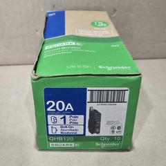 Box of 10 Square D QHB120 Circuit Breaker 20A 1-Pole 120/240V 65kA
