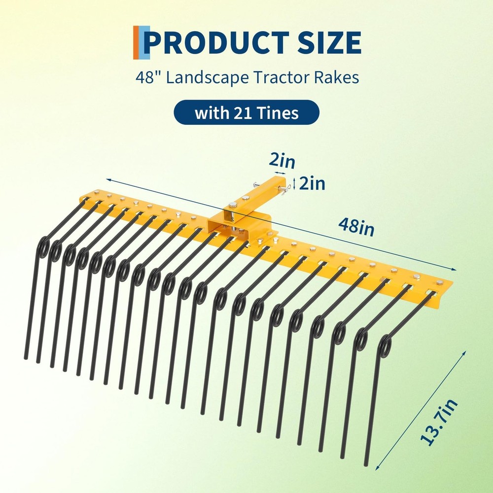 Landscape Rake 48/60 Inch Straw Rake Fits 2″ Receiver for Lawn Tractors ATV/UTV
