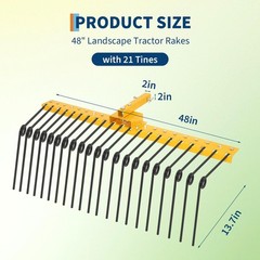 Landscape Rake 48/60 Inch Straw Rake Fits 2″ Receiver for Lawn Tractors ATV/UTV