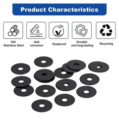 100Pcs 1/4″ X 1″ Flat Washers, 304 Stainless Steel Fender Washers, Black Finish,
