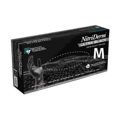 Ultra Black Nitrile Gloves Innovative Healthcare 187200 Nitriderm Medium 100/Pk
