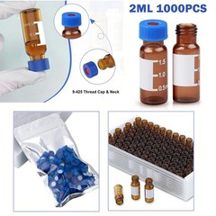 2mL Autosampler Vials 1000pcs, 9-425 Amber Borosilicate Glass with Caps for HPLC