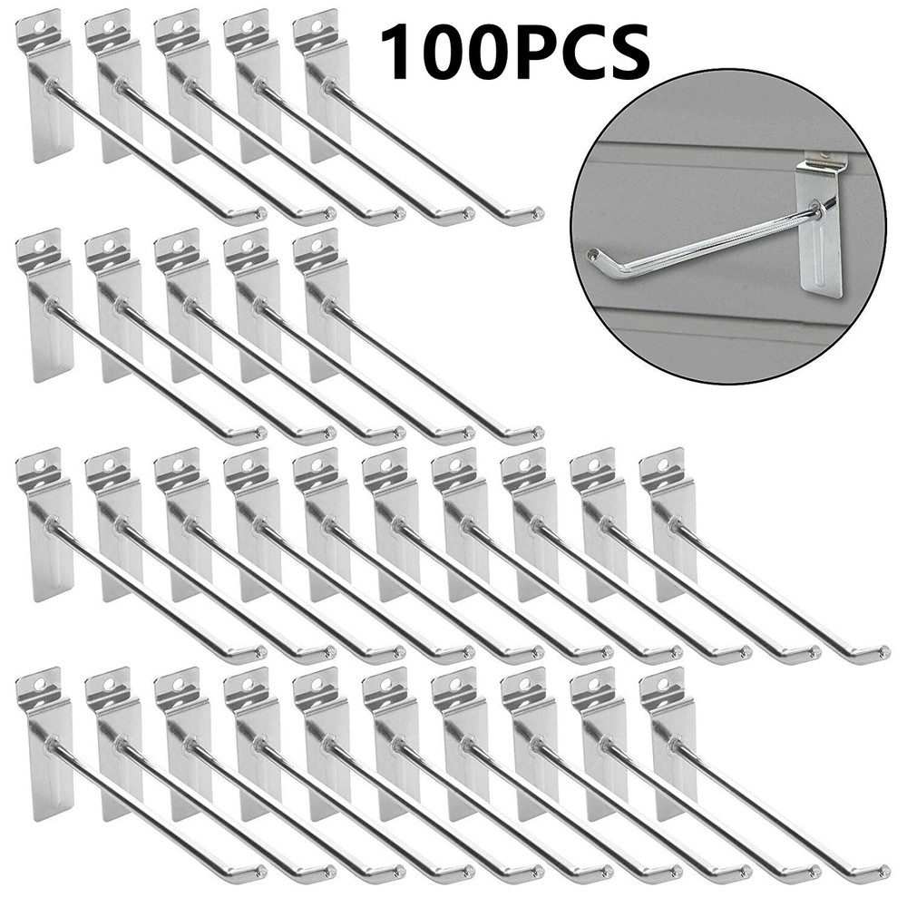 100 PCS 10 Inch Silver Slatwall Hooks Slat Wall Gridwall Panel Slat Wall Hooks