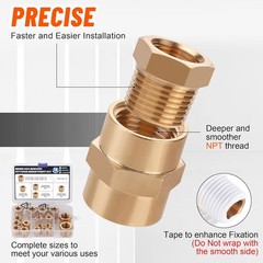 18PCS Brass Hex Bushing Reducer Set, NPT Pipe Fittings 1/8″–3/4″ Assortment