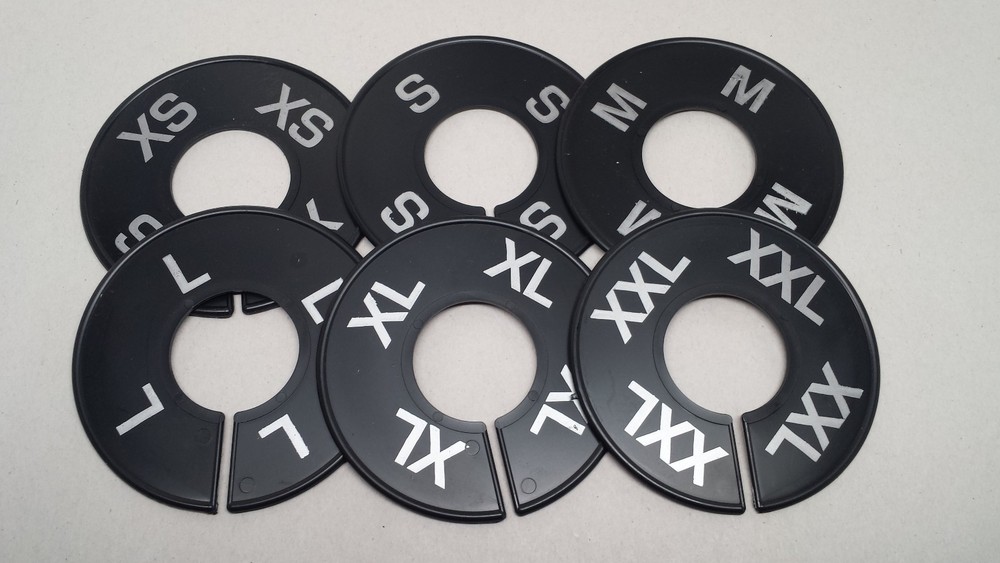 ROUND BLACK SIZE RING DIVIDER SILVER PRINT XS-XXL (2 PCS PER SIZE) 12 PCS TOTAL