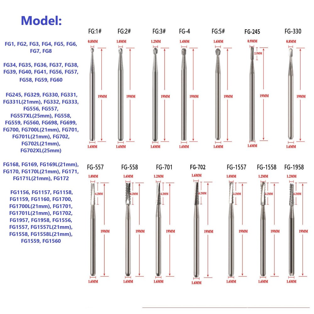 Dental FG Burs High Speed Handpiece Round Friction Grip Tungsten Carbide Steel