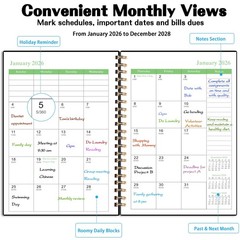 Monthly Planner 2026-2028, 3 Year 5.7” X 8.5”, Black(JAN2026-DEC2028)