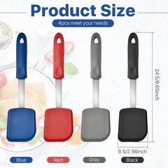 4 pcs Silicone Spatula, Heat 9.69 x 2.56 x 0.01, Gray, Blue, Black, Red