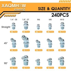 240Piece Grease Fittings Assortment, SAE & Metric Zerk Grease Fittings 1/4″, …