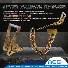 USA 8 Point Rollback Tie Down System Chain Ends for Car Hauler Tow Truck Flatbed